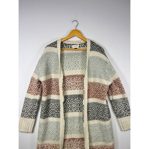 Boho Coastal Universal Thread Womens L Cream Striped Longline Cardigan Sweater - Picture 4 of 9